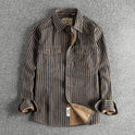 American Retro Trend Stripes Men's Long-sleeved Shirt Woven Cotton Washed Comfort And Casual Overalls