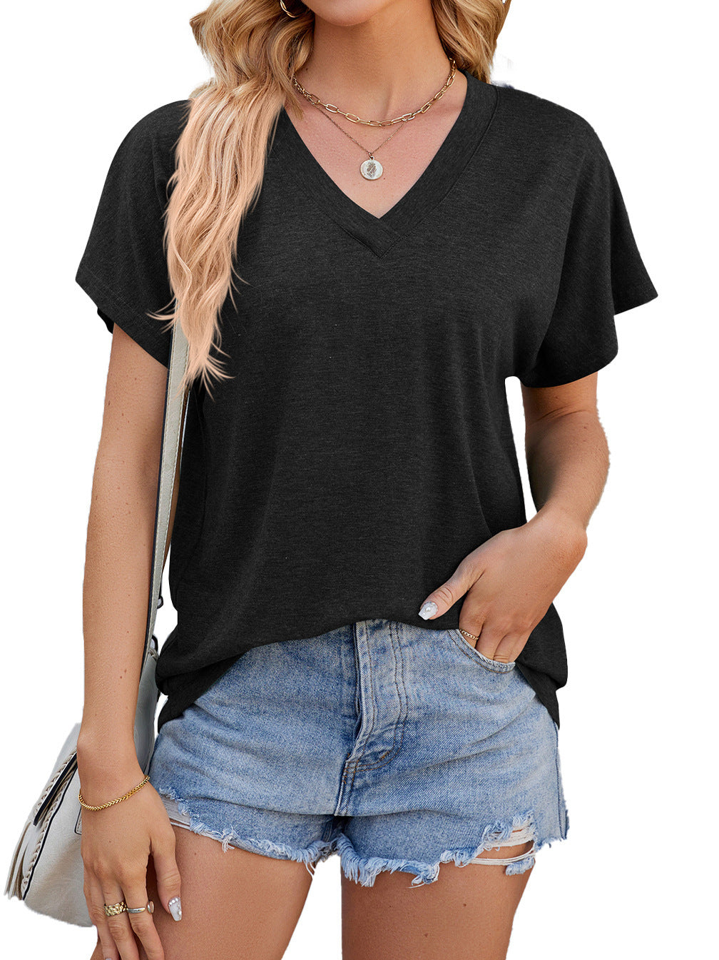 Summer Women's V-neck Loose Short Sleeve T-shirt Top