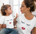 Girls Red Lip Print T-shirt Funny Family Collocation