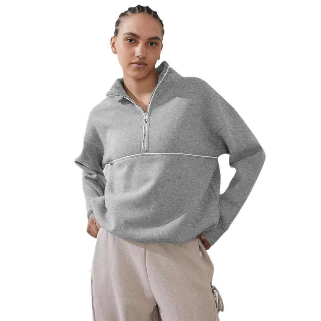 Contrast Color Half Zipper Sports Sweaters Women's Clothing
