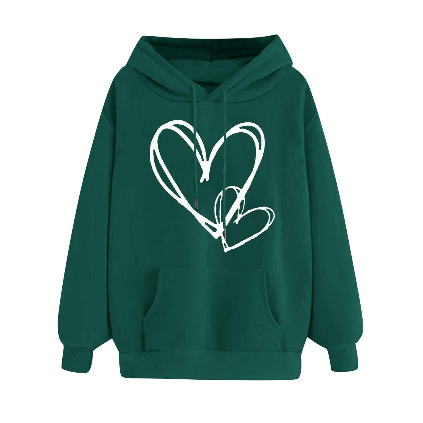 Women's Long-sleeved Hooded Heart Printing Couple's Shirts