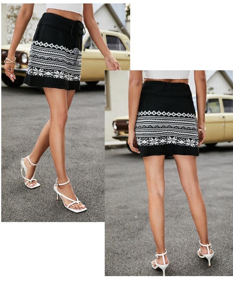 Jacquard Short Knitted Hip Skirt