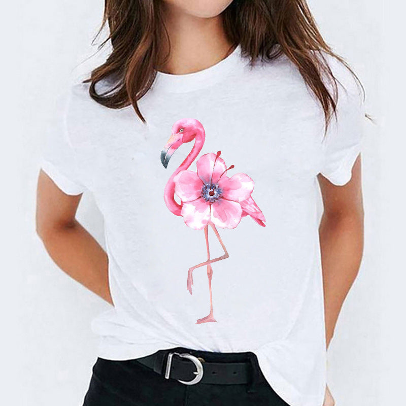 Women's Round Neck Printed T-shirt Short Sleeve