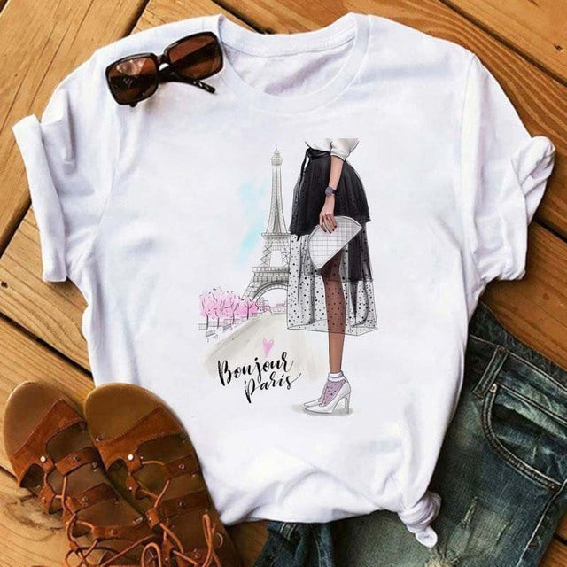 Summer Women's Short-sleeved Romantic I LOVET Shirt Printing