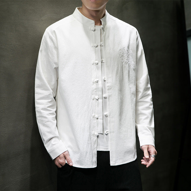 Men's Embroidery Buckle Hanfu Shirt Coat