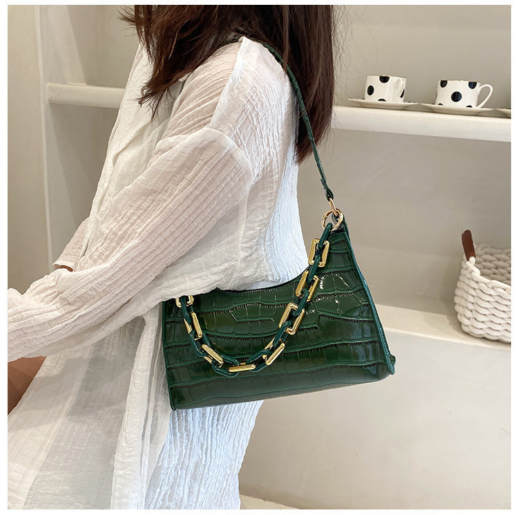 Fashion Stone Texture Shoulder Bag With Chain Women's Underarm Bag