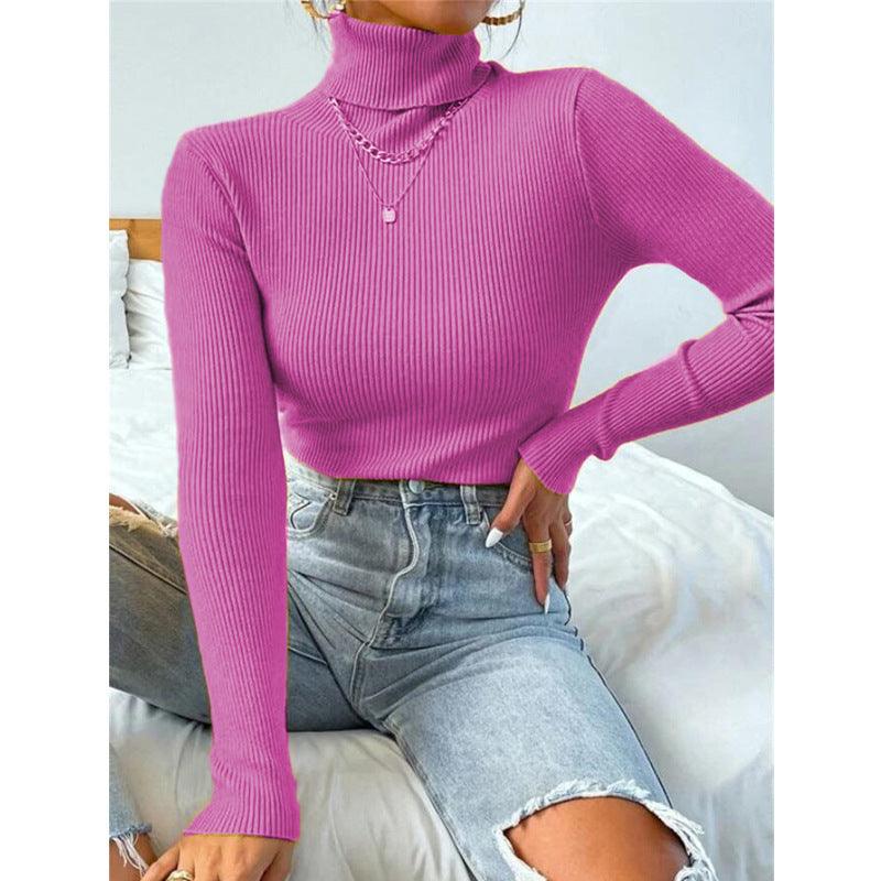 New European And American Women's High Neck Sweater Pullover Knitted Top