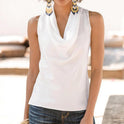 Fashion Casual Women's Blouse Round Neck Sleeveless Chiffon Shirt