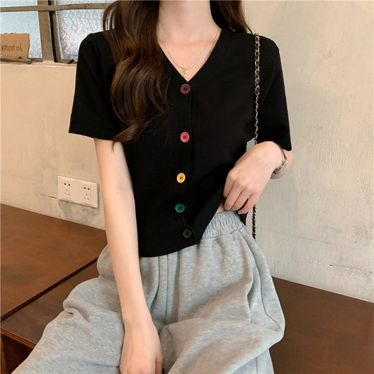 Short Sleeve Ice Silk Knitted T-shirt Women