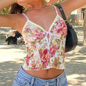 Female Floral Flower Spaghetti-strap Camisole Top