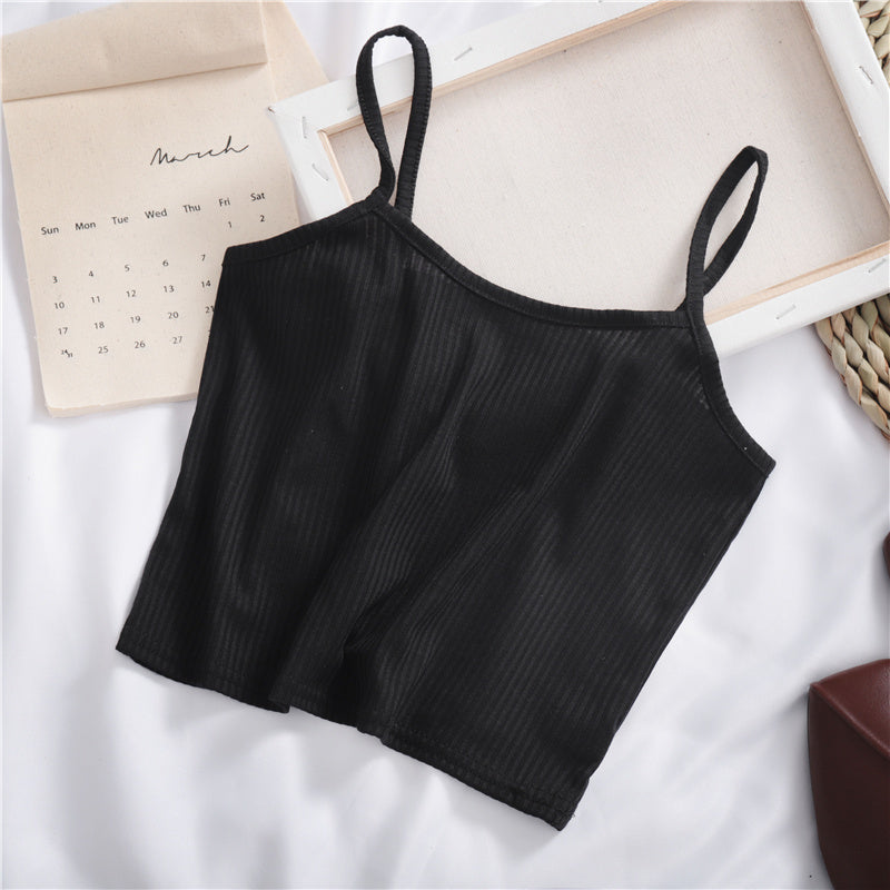 Pure Color Wild Knitted Leaf Small Camisole Women