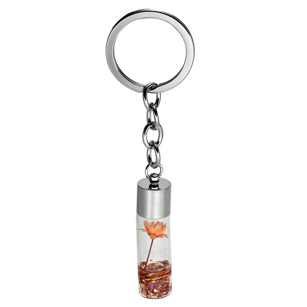 Plant Dried Flower Glass Bottle Pendant Keychain