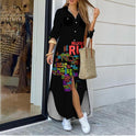 Women's Map Digital Printing Fashion Shirtdress