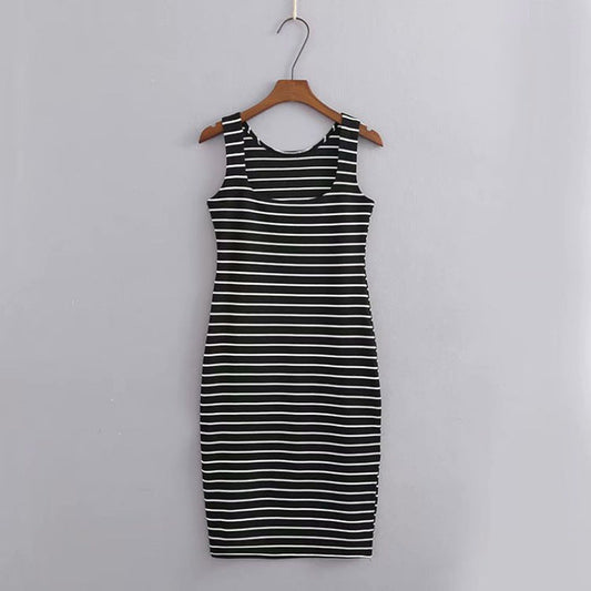 Striped Vest All-match Slim Slimming Sleeveless Dress