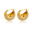 Titanium Steel Gold Plated Gold Oval Diamond Earrings