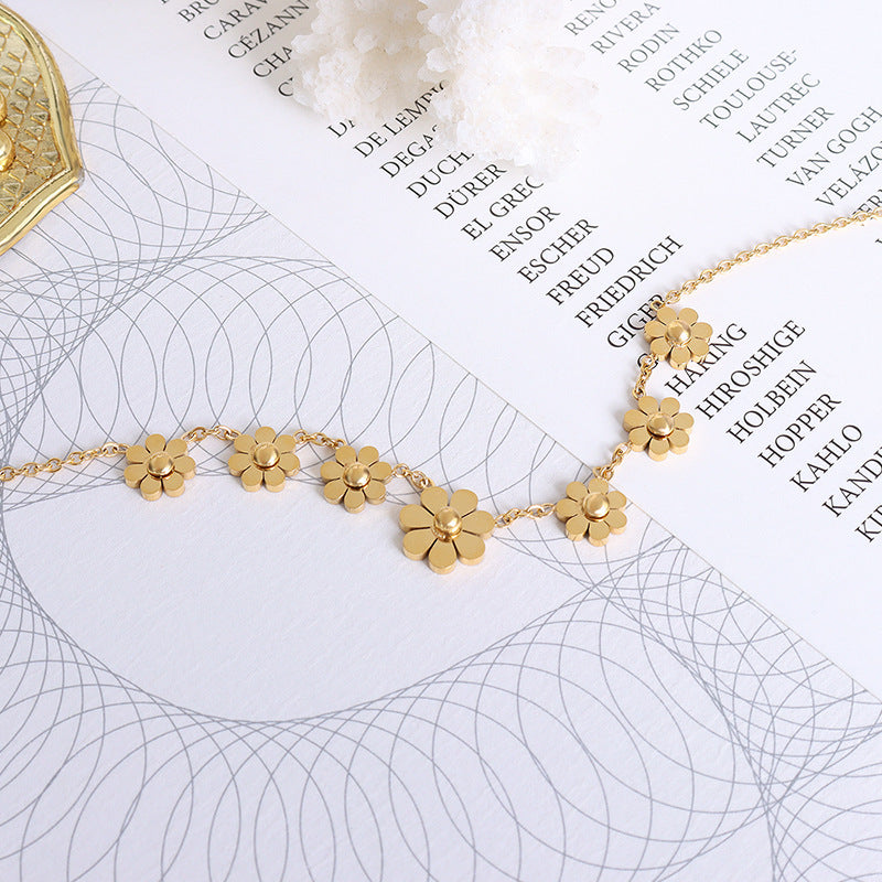 Titanium Steel Plated 18k Simple Flower Anklet