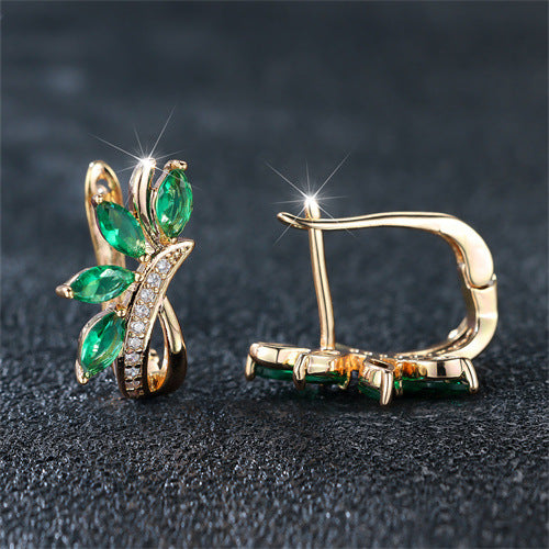 Water Drop Flower Shape Green Zircon Earrings