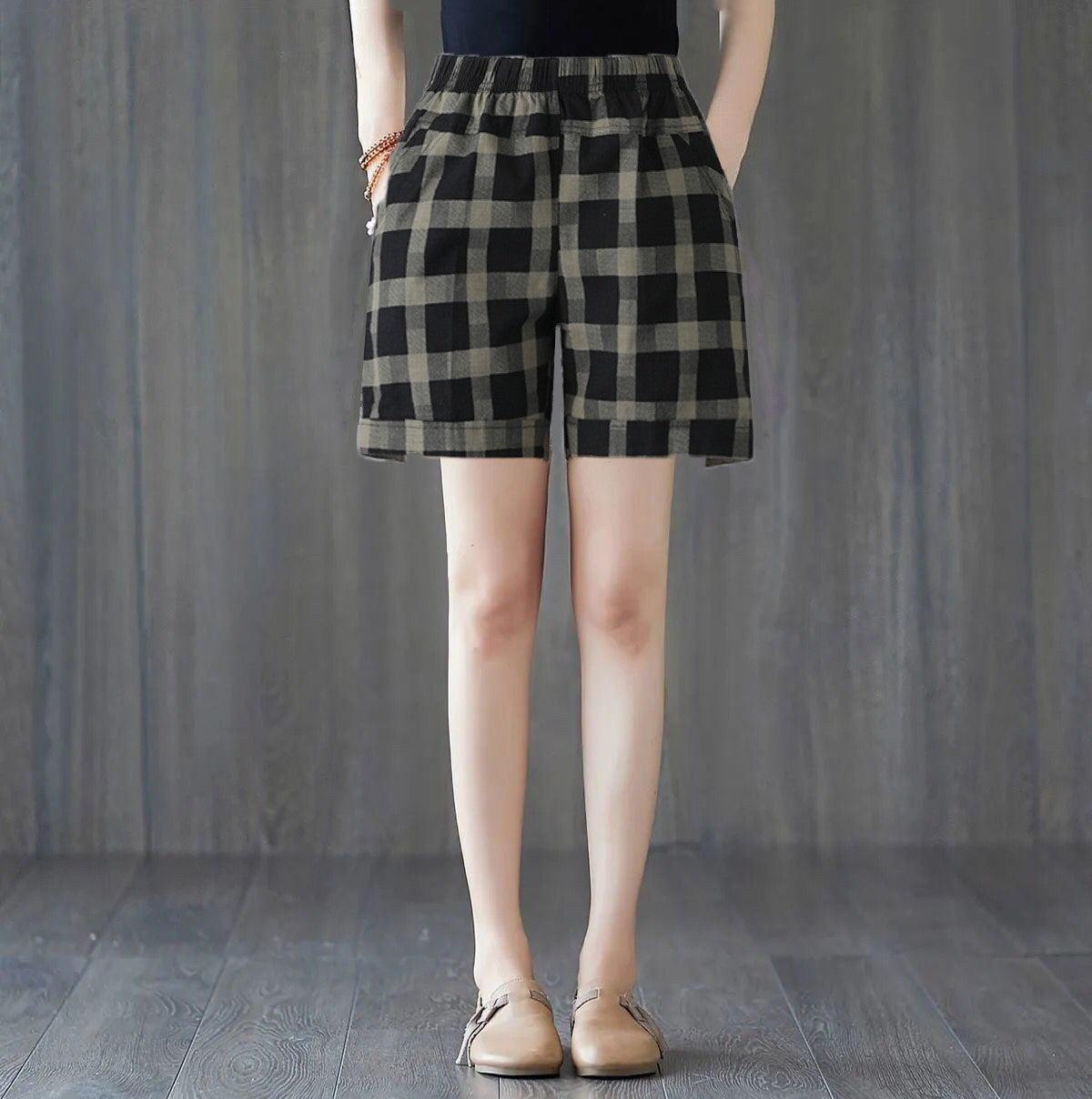Women's Loose Outer Wear Elastic Waist Casual Cotton Linen Shorts