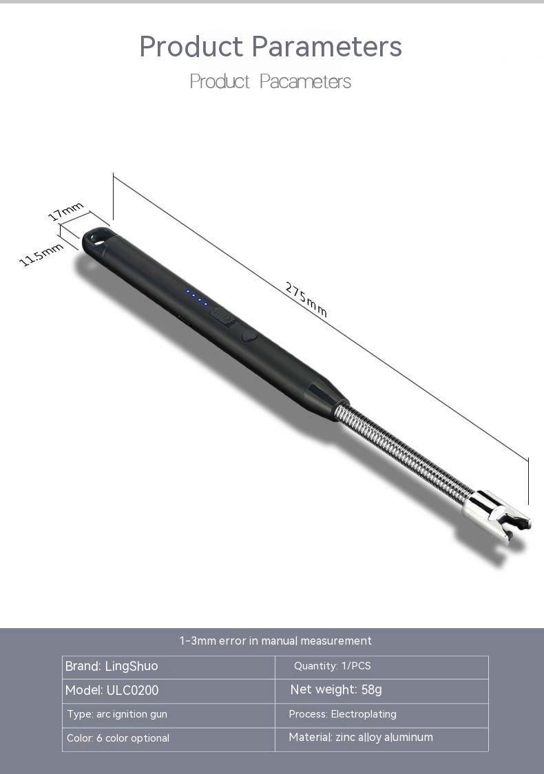 Metal Windproof USB Charging Arc Pulse Burning Torch 360 Degree Hose Candle Gas Range Igniter