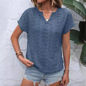 Women's Casual Hollow Out V-neck K Short Sleeve Bath Sleeve Slim T-shirt Top