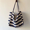 Ins Artistic Contrast Color Striped Canvas Bag Large Capacity Shoulder