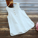 Cotton Linen Button Sleeveless Solid Color Women's Vest Top