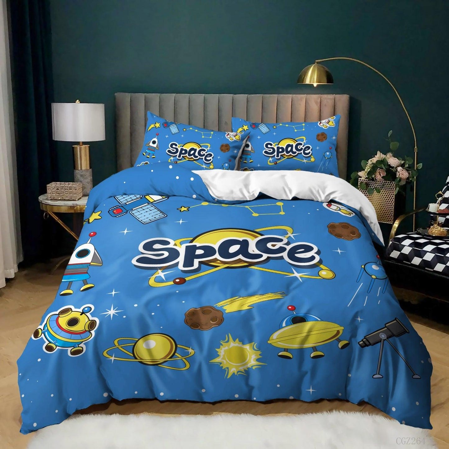 Spaceship Rocket Pattern Down Quilt Cover Suit Digital Printing Bedding For Kids Bedroom