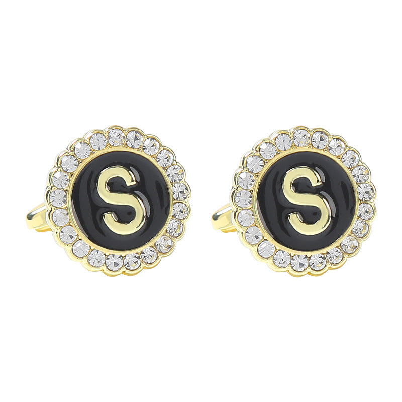 Round Diamond French Cufflinks Men's 26 Letters