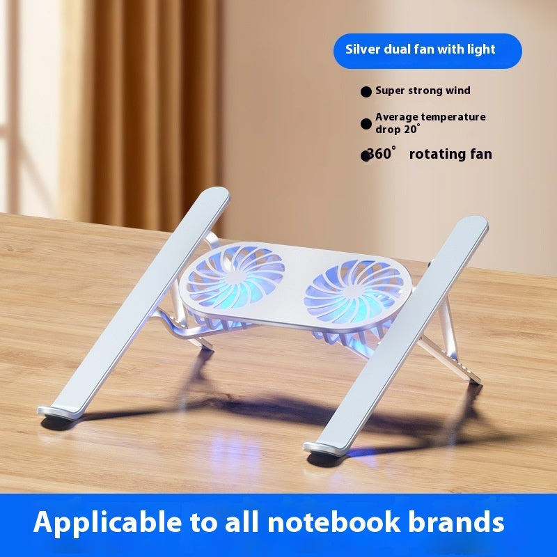 Aluminum Alloy Notebook Stand Portable Folding Lifting Tablet Height Increasing Desktop Twin Fan Computer