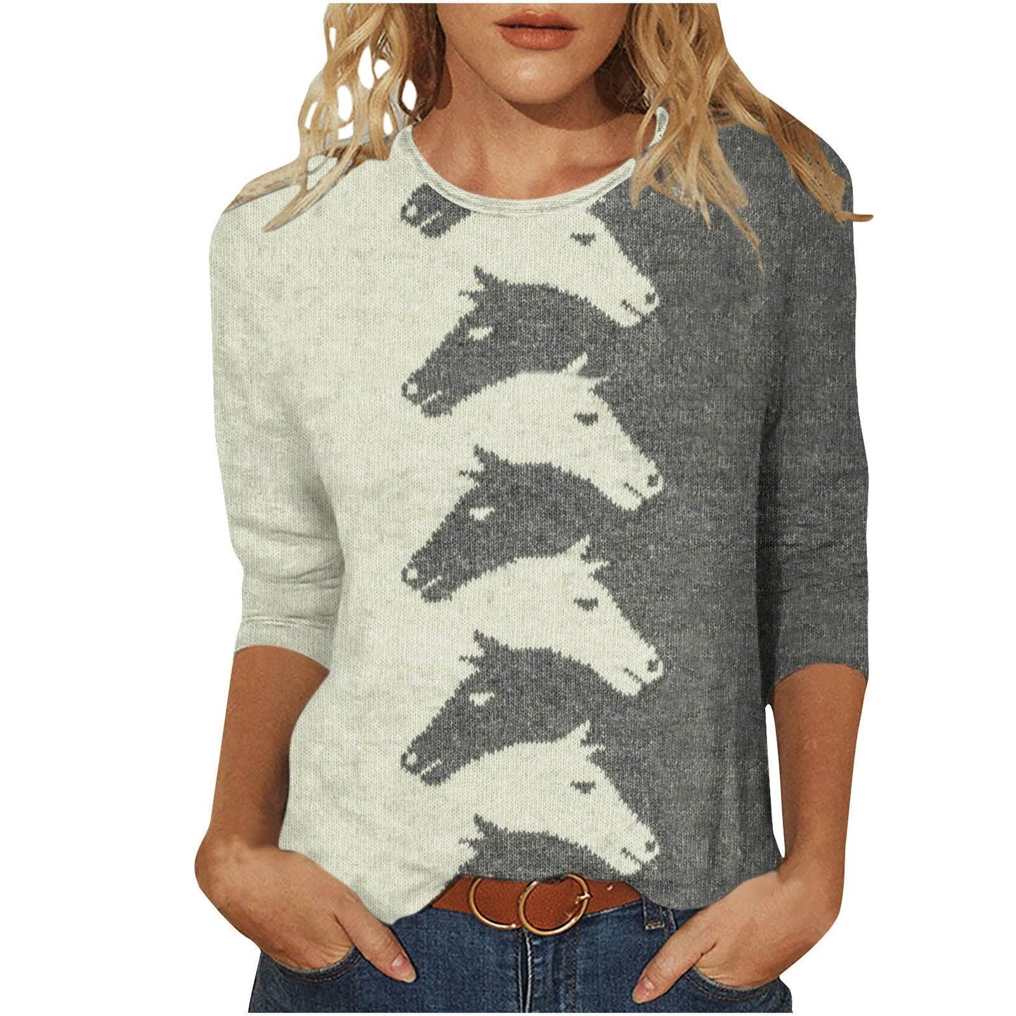 Fashion Digital Printed Round Neck Top For Women