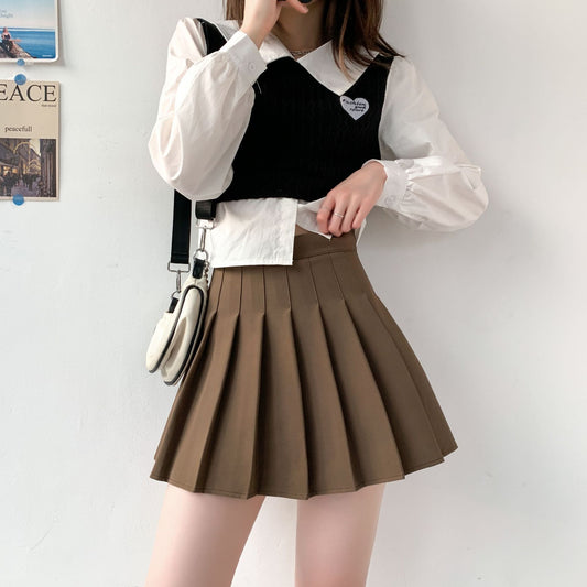 Japanese High Waist Pleated Women's Summer Skirt