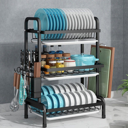 3 Tier Dish Drainer Rack With Drip Tray Cutlery Holder Plate Rack Kitchen Sink