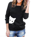 Cat head print loose long-sleeved women's sweater