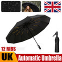 12 Ribs Strong Automatic Umbrella Windproof Stormproof Compact Folding Umbrella