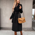 Woolen Coat Simple Fashion V-neck Lace Up Long Coat For Women
