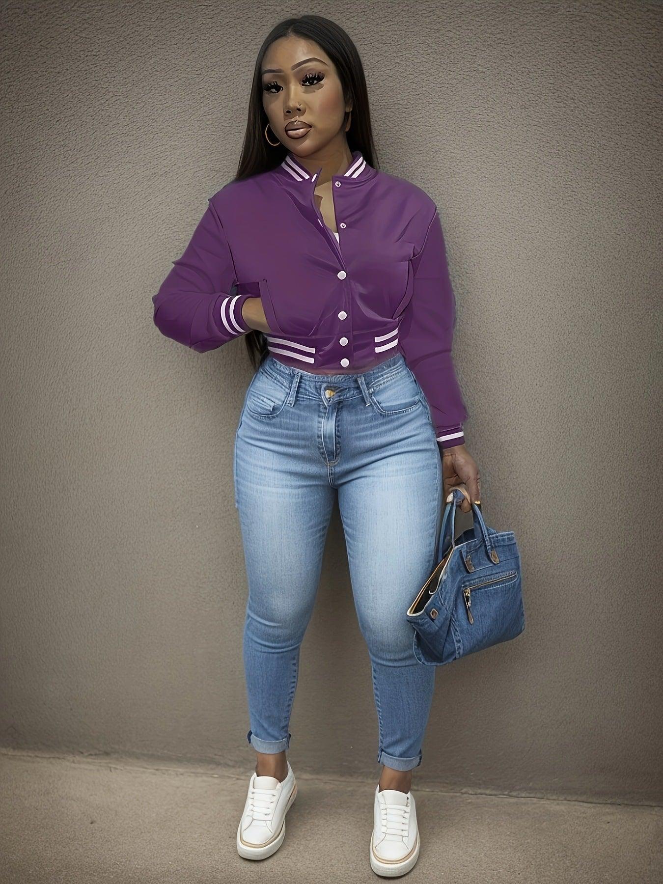 Women's Single-breasted Baseball Uniform Sports Coat Jacket Top