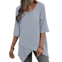 Cotton Linen Round-neck Irregular Shirt Half Sleeve Shirt