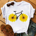 Women's Fun Bicycle And Sunflower Print Short Sleeve T-Shirt