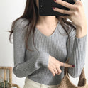 V-neck knitted long sleeve slim warm cardigan sweater