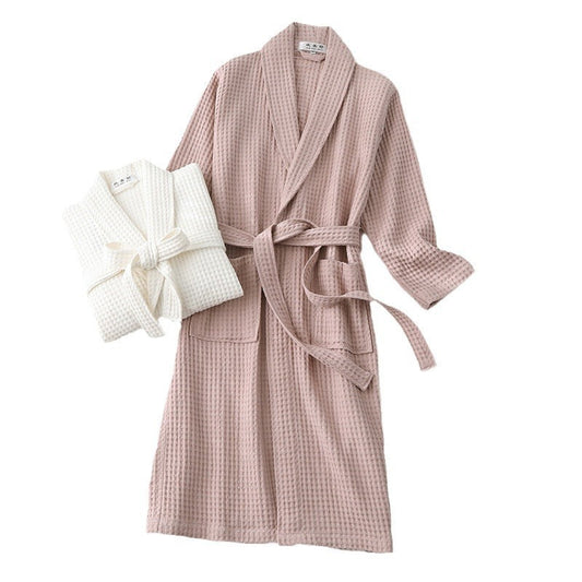 Pure Cotton Bathrobe Long Waffle All Cotton Nightgown