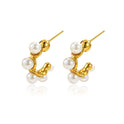 Stainless Steel C- Shaped Pearl Stud Earrings