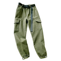Multi-pocket pants high-waist straight-leg pants