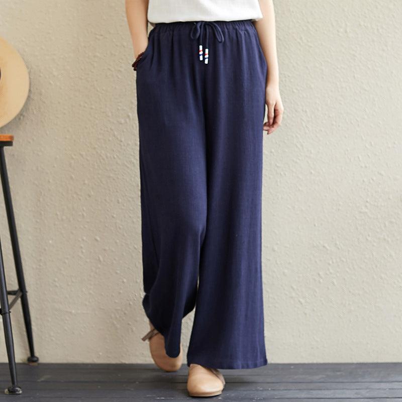 Hemp Rope Elastic Waist Wide leg Trousers