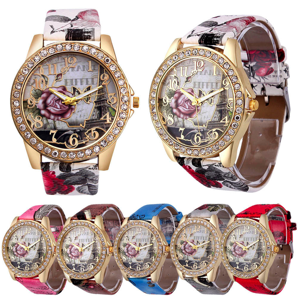 Bracelet Watch Korean Retro Rose Pattern Ladies Watch