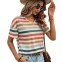 Women's Contrast Color V-neck Casual T-shirt