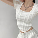 Niche Slim Bottoming Shirt Sexy Leak Collarbone Short Sleeve T-shirt Female