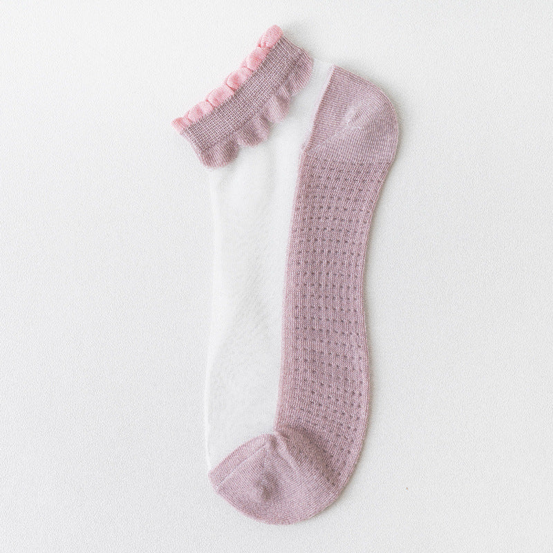 Thin Cotton Bottom Crystal Glass Silk Breathable Socks