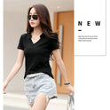 Summer Loose Short-sleeved Women's T-shirt Slub Cotton V-neck Casual