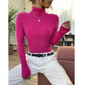 New European And American Women's High Neck Sweater Pullover Knitted Top