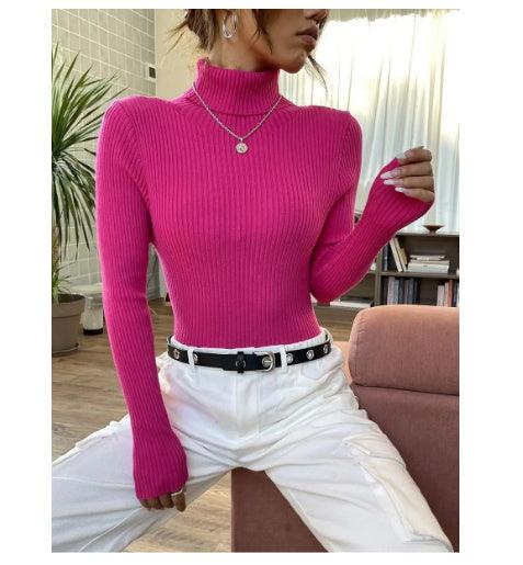 New European And American Women's High Neck Sweater Pullover Knitted Top